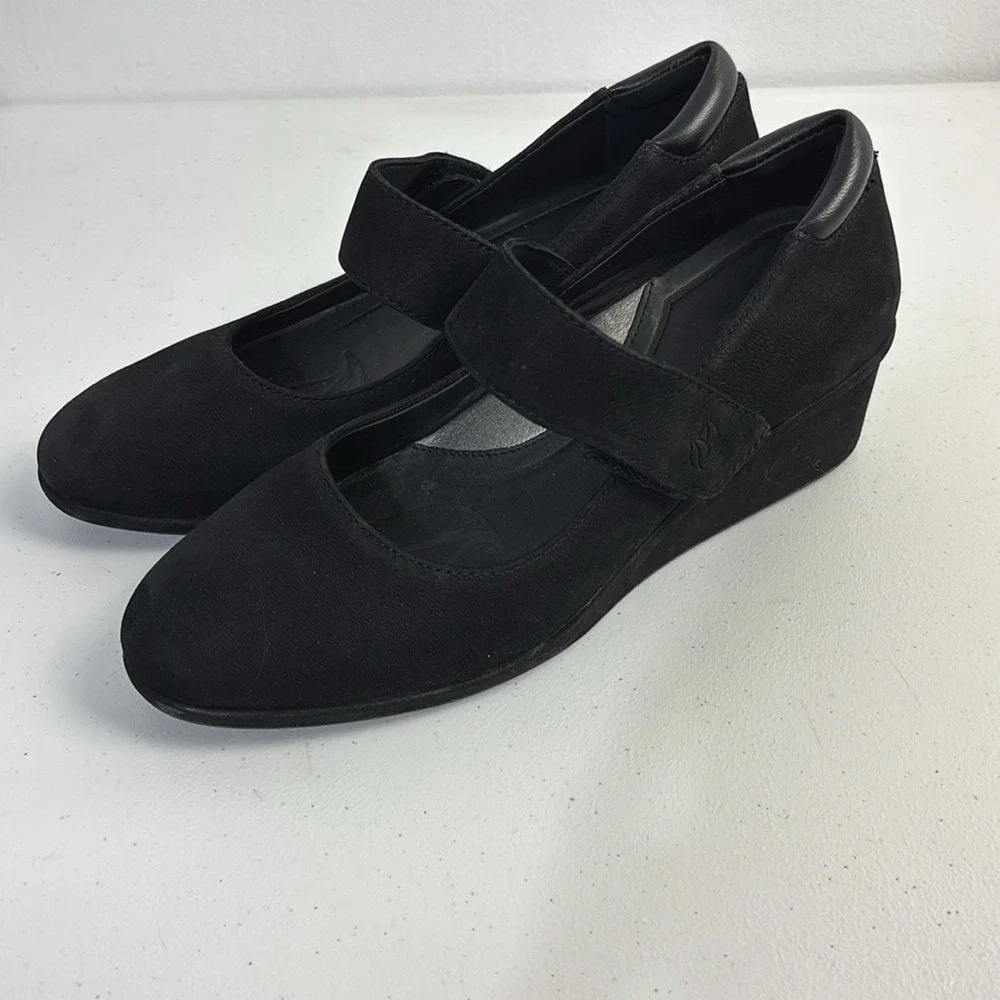 Black Suede Mary Jane Wedge Preppy Shoes Career Minimalist Whimsigoth Women 9